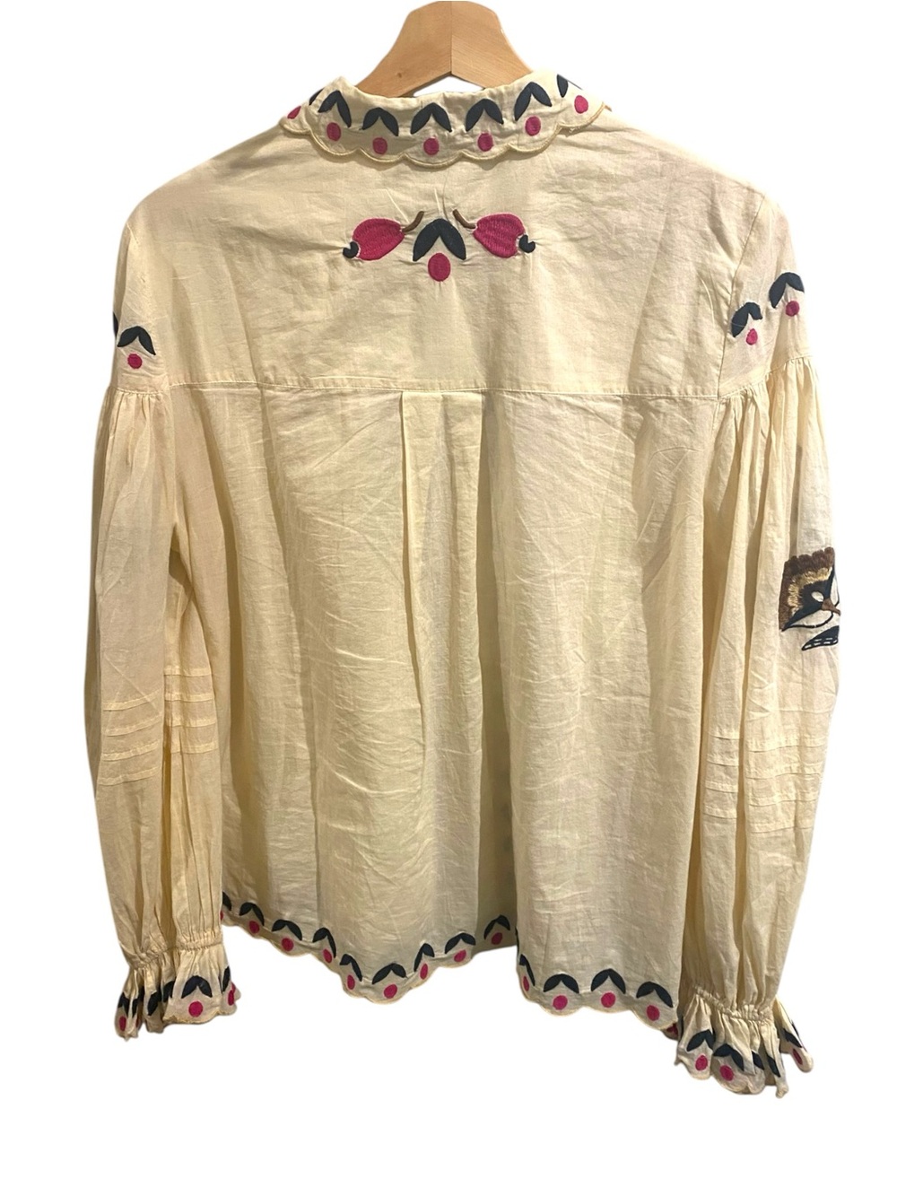 Farm Rio Palms Paradise Sand Embroidered Cotton Long Sleeve Button Up Shirt Top - Picture 3 of 7
